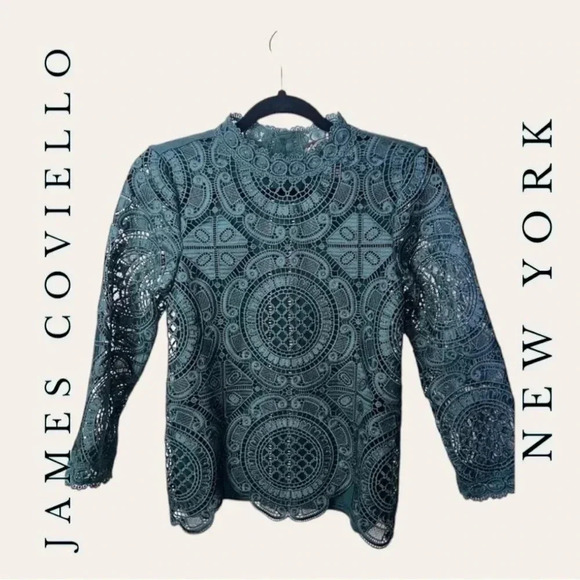 0389. JAMES COVIELLO NEW YORK EMBROIDERED TOP SHEER FRONT SOLID BACK SIZE XSMALL - Picture 1 of 11